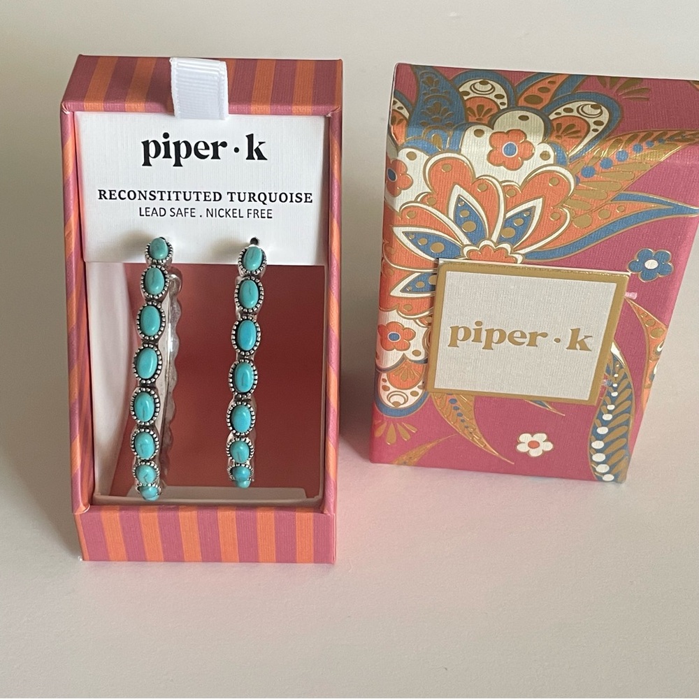 NWOT Piper K Reconstituted Turquoise Hoop Earrings Lead Safe Nickel Free - Picture 2 of 3